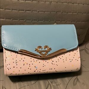 Chic Blue and Pink Wristlet with Chevron Accent